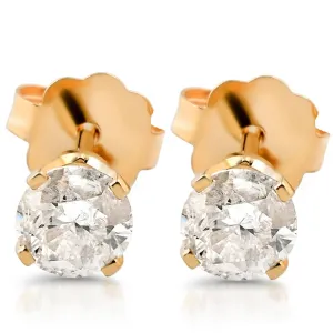 1/2ct Natural (Real) Round Cut Diamond Stud Earring set in 14k Yellow Gold