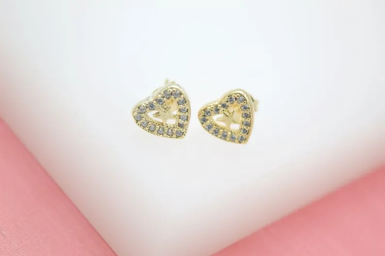 18K Gold Filled Heart Star Earrings With Micro CZ Cubic Zirconia Stones