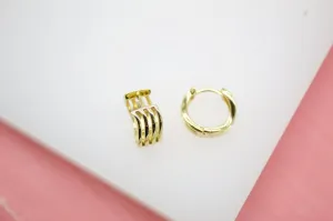 18K Gold Filled Outlined Wave Huggies Earrings (L259)