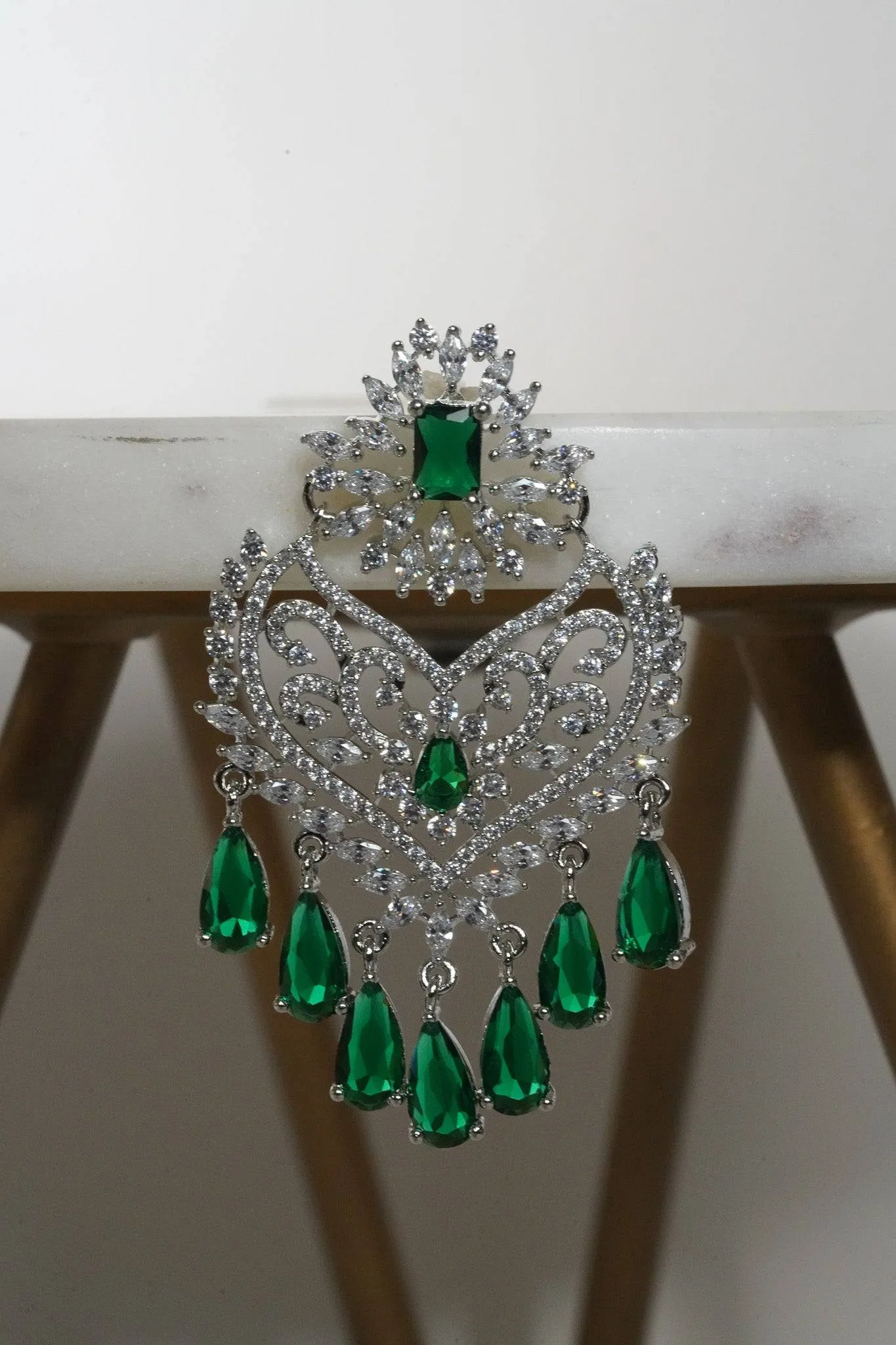 Aleena - Rhodium Plated AD Chandbali Earrings