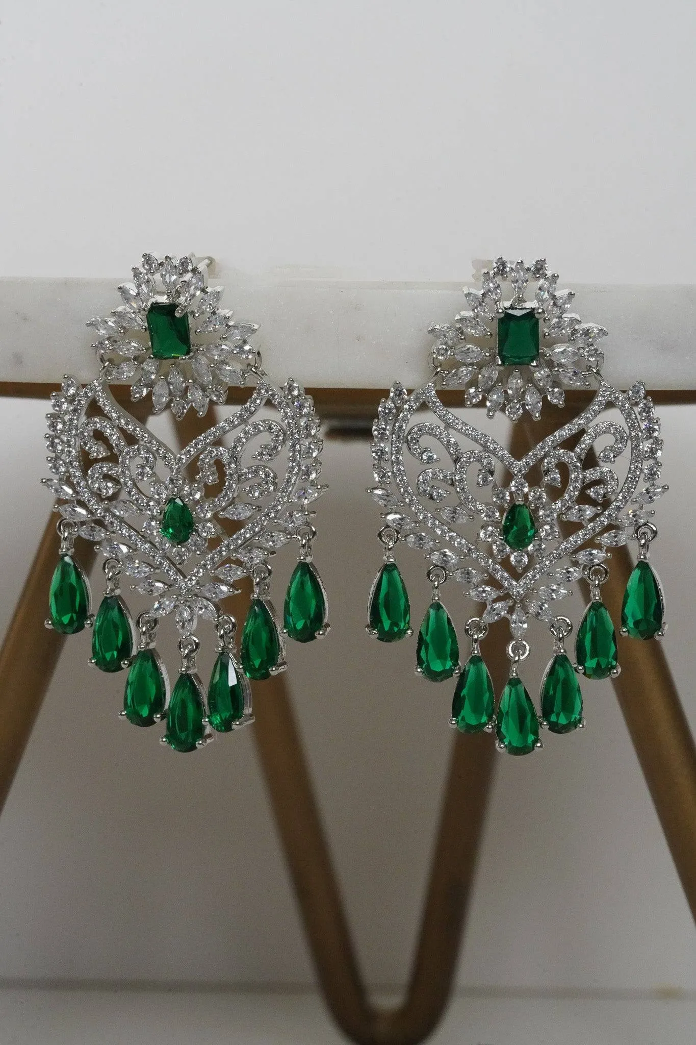 Aleena - Rhodium Plated AD Chandbali Earrings