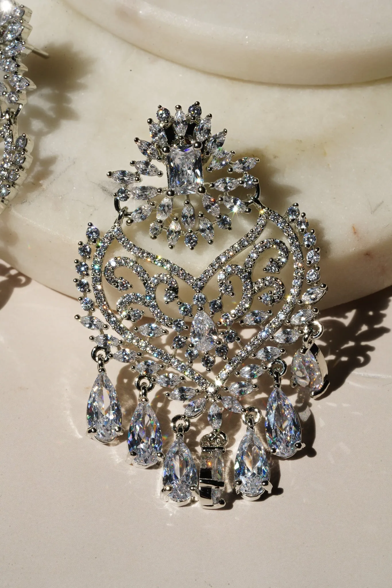 Aleena - Rhodium Plated AD Chandbali Earrings