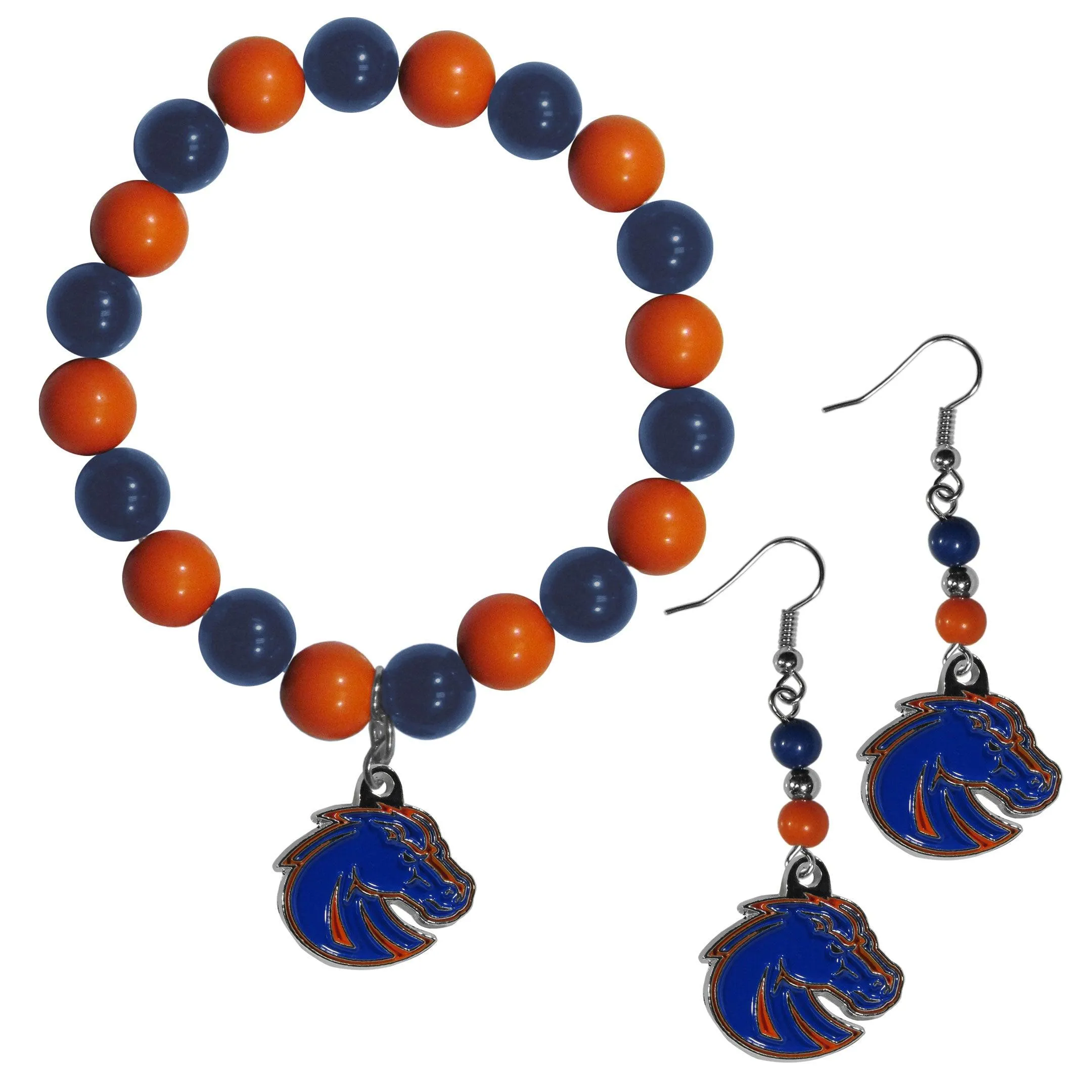 Boise St. Broncos Fan Bead Earrings and Bracelet Set