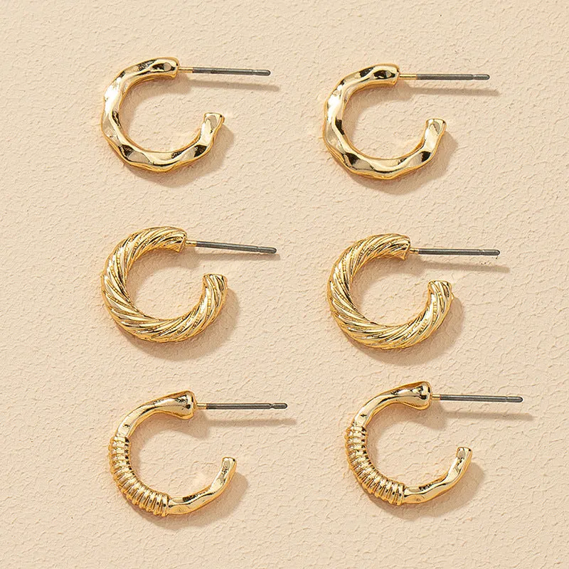 European and American Metal C-Shaped Earring Set - Vienna Verve Collection