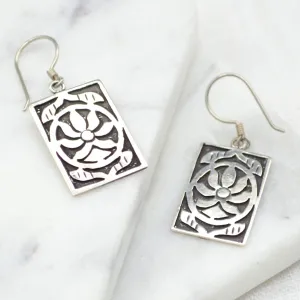 Long Lotus Silver Earrings