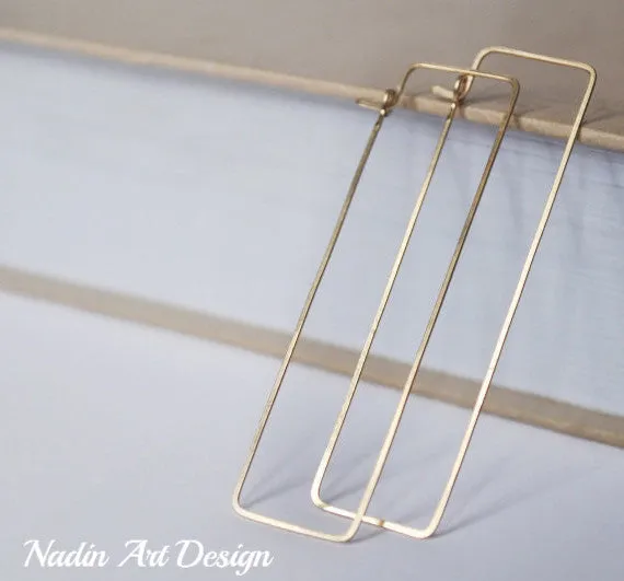 Long Rectangular Gold Hoop Earrings