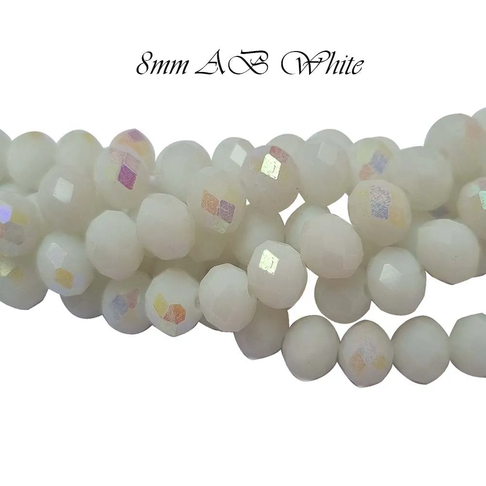Milky White AB PER LINE 8MM FACETED OPAQUE RONDELLE SHAPED CRYSTAL BEADS
