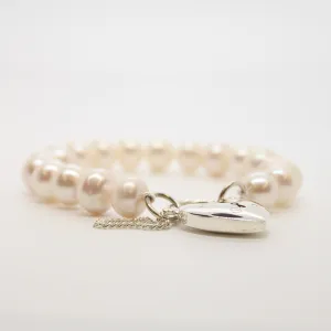 White Oval Freshwater Baroque Pearls with Heart Locket Bracelet