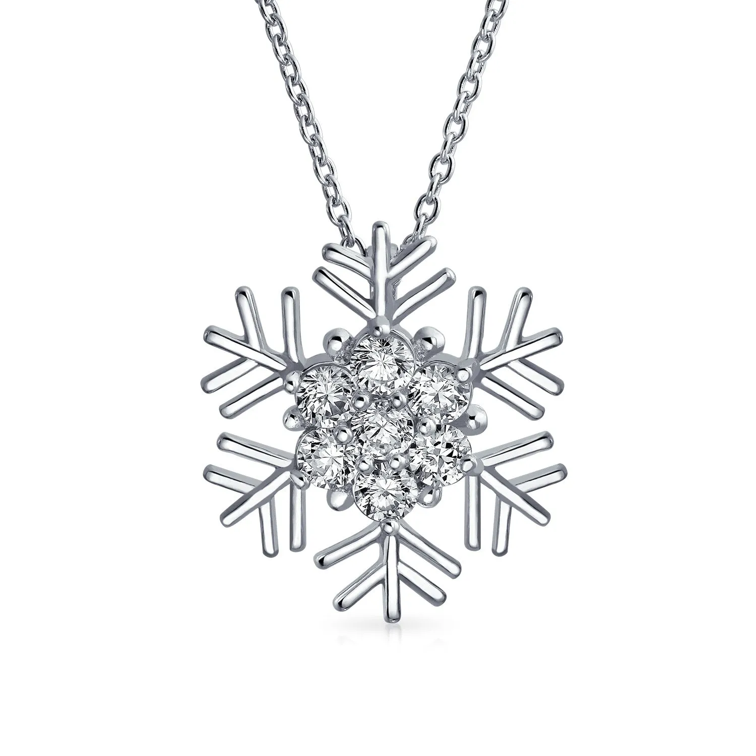 Winter Cubic Zirconia Snowflake Pendant Necklace in Sterling Silver